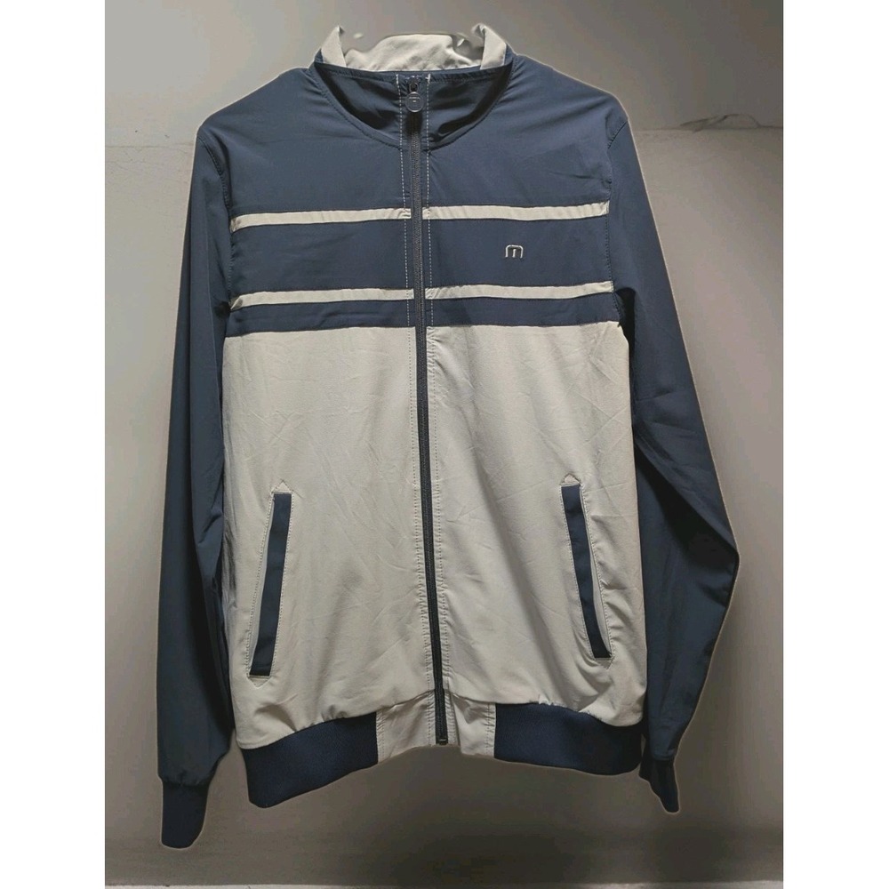 TravisMathew Track Jacket Mens M Navy Blue & Gray Colorblock Full Zip Golf Layer